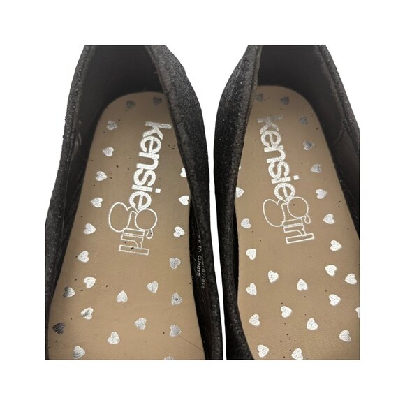 Kensie Girl Black Glitter Ballet Flats Patent Cap Toe & Rhinestone Strap Size 11 - Picture 11 of 12